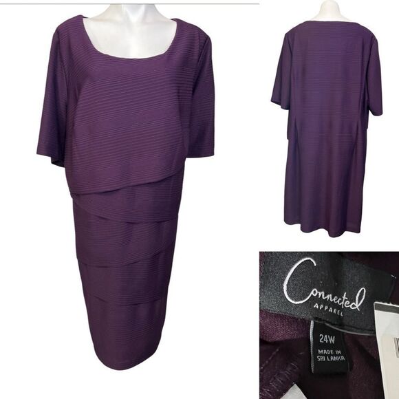 Connected Apparel dress Womens plus size 24w purple Tiered‎ Ribbed Sheath office - Picture 1 of 6